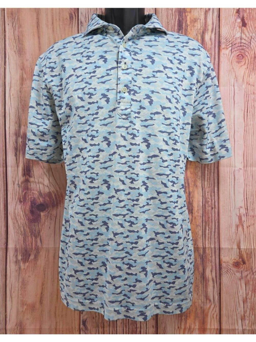 Stitch Blue Camo Print Polo Shirt Medium